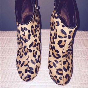 BEBE leopard print wedge booties